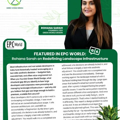 I was featured in EPC World discussing the need to redefine landscape as infrastructure, not a last-minute aesthetic choice. Great spaces are not added at the end; they are designed from the start to improve site performance and compound long-term asset value.