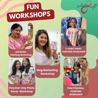 Looking for a quick creative escape? My one-session fun workshops are your ticket to chill vibes and cool designs. Choose from LED bottle painting, mug marbelling, polymer clay decor, t-shirt spray painting, and more.