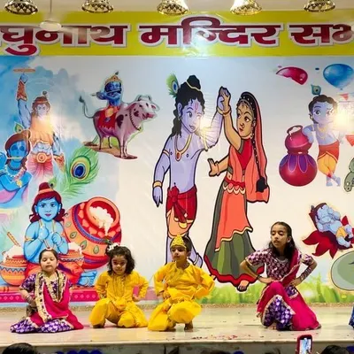 Here are our little Radhas and Krishnas on a real stage for a Janmashtami event. Taking our studio performances to a bigger platform gives them immense confidence.