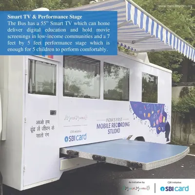 Our Music Bus features a pull-out performance stage, allowing us to create an instant concert venue anywhere we go. It's large enough for a small group of children to perform comfortably.