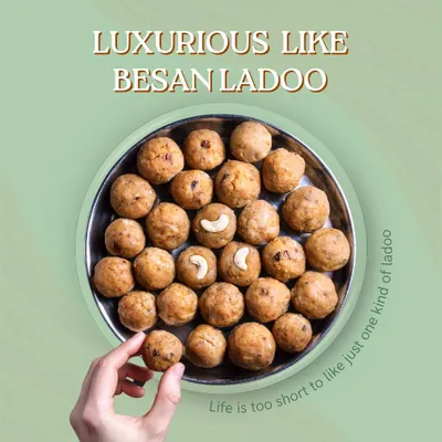Our Besan Laddoos are pure luxury. We slow-roast the gram flour in desi ghee to achieve a rich, nutty flavor and a melt-in-your-mouth texture, just like the ones from our childhood.