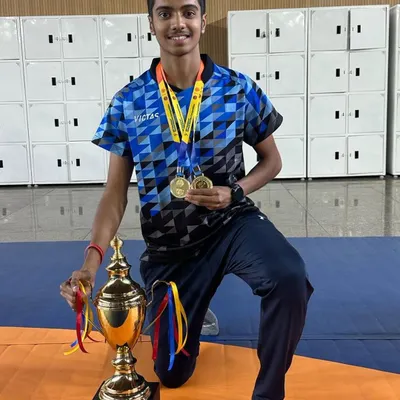 Celebrating a monumental achievement. We congratulate our player K J Akash on winning double gold medals at the All India School Games. This is a testament to his hard work and the high-performance training we provide.