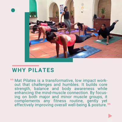 A snapshot from a mat pilates class where we focus on core strength and balance. Mat Pilates is a transformative, low-impact workout that complements any fitness routine by targeting both major and minor muscle groups for overall wellbeing.