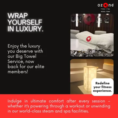 Highlighting my 'Big Towel Service', this image shows the plush, branded towels available for your use. It's a touch of luxury I provide to enhance your comfort after a workout or a session in the spa.