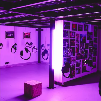The setup for our 9-year audio-visual exhibition at Method gallery in Delhi. We created an immersive experience with listening stations and visual archives to tell the story of Boxout.fm.