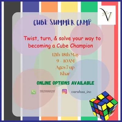 Twist, turn, and solve your way to becoming a cube champion. This poster advertises my Cube Summer Camp, where kids aged 7 and up can learn to solve the Rubik's cube, developing skills like sequencing and problem-solving.