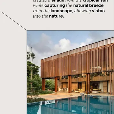 For the K House, we designed a landscape that actively participates in daily life. The home opens up to nature, inviting light, breeze, and greenery deep into its footprint, with a contemporary facade that shades the poolside from the tropical sun.