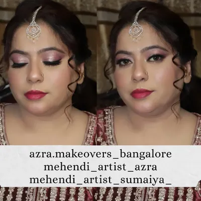 A full party makeup and hair package. This image shows both the detailed eye makeup and the overall look, demonstrating how I create a cohesive style from head to toe for my clients.