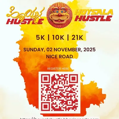 This is your call to action. A clear look at the Hoysala Hustle race details, including the date, location, and a QR code for easy registration to join Bengaluru's boldest road race.