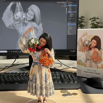 This image captures our journey perfectly. From a 3D model on the screen to a real-life miniature of me holding my creations, it shows how our ideas come to life.