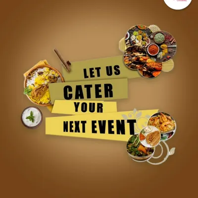 Let me cater your next event. This graphic shows the variety I offer, from Biryani to kebabs, all 100% vegetarian and delicious.