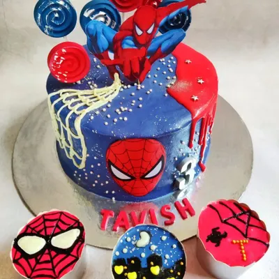 Your friendly neighborhood Spiderman, in cake form! This custom cake and matching cupcakes were a huge hit for a 3rd birthday party.