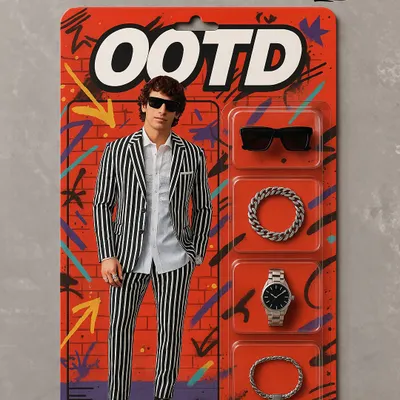 Our take on the perfect Outfit of the Day. This playful graphic showcases a modern striped suit, proving that you don't have to choose between looking sharp and staying comfortable.