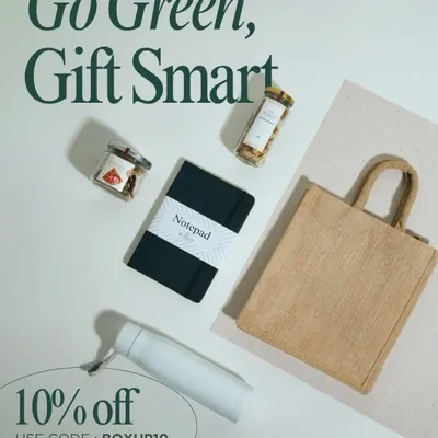 Go green, gift smart. This sustainable hamper includes a reusable jute bag, a notepad, a water bottle, and healthy snacks, offering a beautifully boxed and eco-conscious gift.