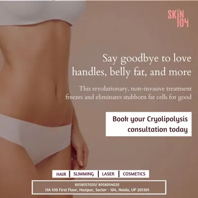 Say goodbye to love handles and stubborn belly fat for good. This image introduces our Cryolipolysis treatment, a revolutionary non-invasive method that freezes and permanently eliminates fat cells from targeted areas.