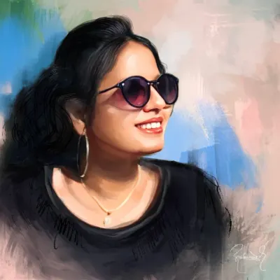 A portrait of a happy client, capturing a moment of pure joy. I used bright, expressive lighting and a soft background to make her smile the central focus of this custom digital painting.