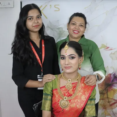 A proud moment with my student and her model. After completing a South Indian bridal look, we take time to appreciate the beautiful work and capture it for her portfolio.
