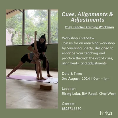 This is an overview of our signature 'Cues, Alignments & Adjustments' workshop led by Samiksha Shetty. It's an enriching session designed to enhance your teaching and personal practice through the art of mindful guidance.