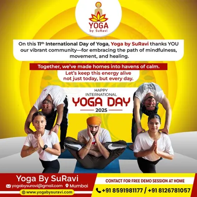 A photo of our team celebrating International Yoga Day. We are a community dedicated to the path of mindfulness, movement, and healing, and we are grateful for every practitioner who joins us.