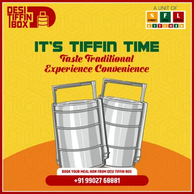 It's Tiffin Time! This graphic represents the core of my service: combining traditional taste with modern convenience, delivered in the classic tiffin style.