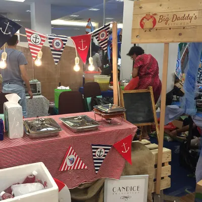 Our stall all decorated and ready for customers at a bazaar. We love the fun, festive atmosphere of serving you on the go.