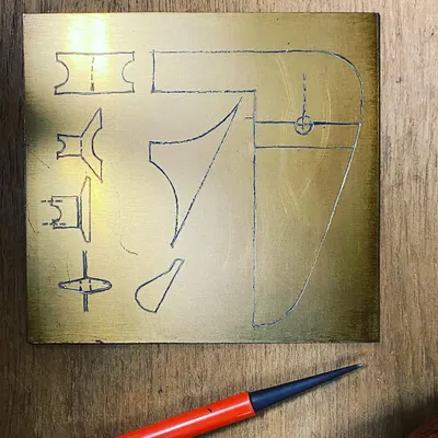 A zinc plate etched with architectural details. This is part of my personal design process, where I use printmaking techniques to study form, line, and section. It is a way of thinking through making.