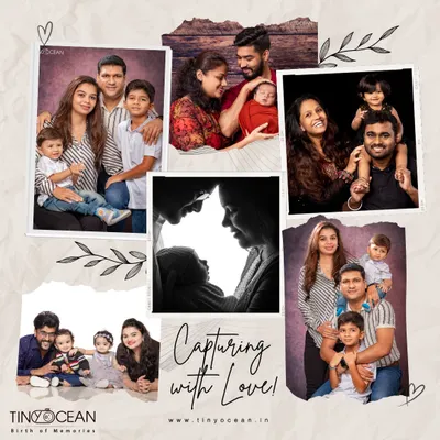 A sample collage showcasing the variety of family moments I capture, from newborn sessions to photos with toddlers and older children. This is a great way to display multiple memories together.