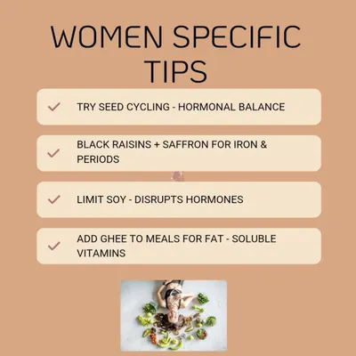 Our nutritional needs change throughout our lives. I focus on simple adjustments like seed cycling for hormonal balance and adding ghee for fat-soluble vitamins to support women's health at every stage, from teen years to menopause.