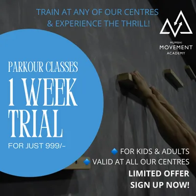 One week, unlimited movement! Try parkour for a full week for just 999. This limited-time offer is valid for kids and adults at all our centers.