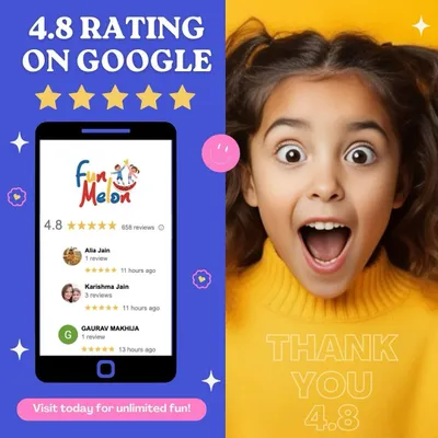 4.8 stars on Google! We are so grateful to our amazing customers for their love and support. Your feedback helps us continue to be Delhi's favorite play destination.
