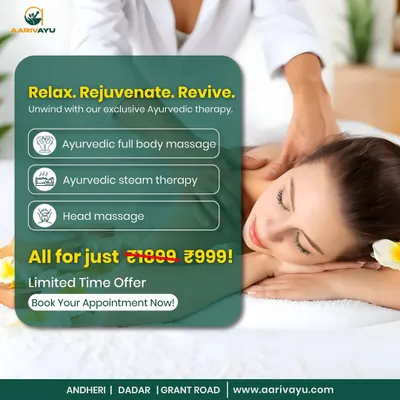 Unwind with our exclusive therapy package. For a limited time, enjoy a full Ayurvedic body massage, steam therapy, and a relaxing head massage for just ₹999. It's the perfect way to de-stress and rejuvenate.