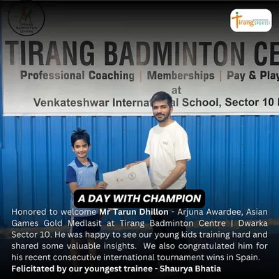 We were honored to welcome Arjuna Awardee and Asian Games Gold Medalist, Mr. Tarun Dhillon, to our Dwarka center. He shared valuable insights with our young players and was felicitated by our youngest trainee.