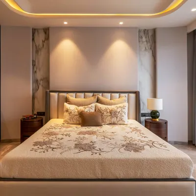 This bedroom is a perfect blend of coziness and minimalism. I used a soft, earthy color palette, floral-patterned bedding, and warm, layered lighting to create a tranquil and inviting retreat.