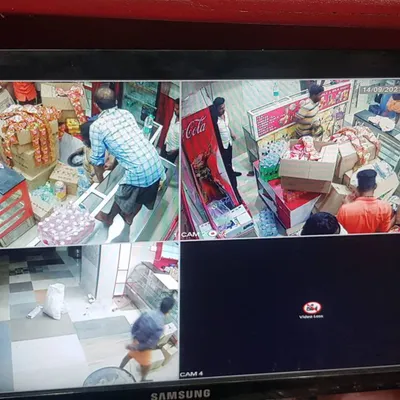 This is a multi camera view of a retail shop I secured. The system monitors the billing counter, product aisles, and the entrance.