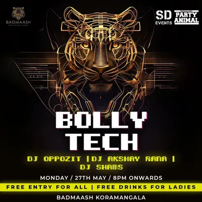 This poster announces one of my first Bolly-Tech nights at Badmaash in Koramangala. It's a unique fusion of sounds that always gets the crowd going.