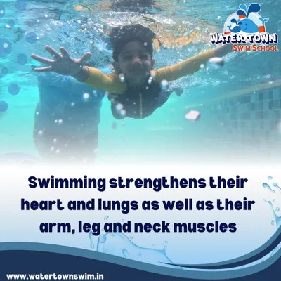 This incredible underwater shot captures a swimmer in their element. As the text says, swimming provides a comprehensive workout, strengthening the heart, lungs, and muscles in the arms, legs, and neck for overall physical development.