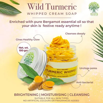 My Wild Turmeric Whipped Cream Soap is a bestseller for a reason. It brightens, moisturizes, and deeply cleanses, making it perfect for getting your skin festive-ready anytime.