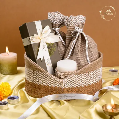 Unveil the magic of Diwali with my festive hampers. This beautiful basket includes gourmet treats, artisanal candles, and personalized keepsakes, thoughtfully curated to bring joy and light to your celebrations.