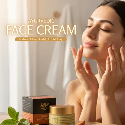 My Ayurvedic Face Cream is designed to give you a natural glow and bright skin all day. Here, a user applies the cream, which absorbs easily to nourish and hydrate.