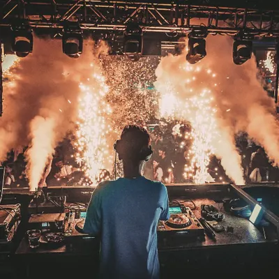 A massive blast of cold pyro sparks and smoke erupting from the stage at Waters, Pune. This is the kind of explosive energy I bring to my shows.