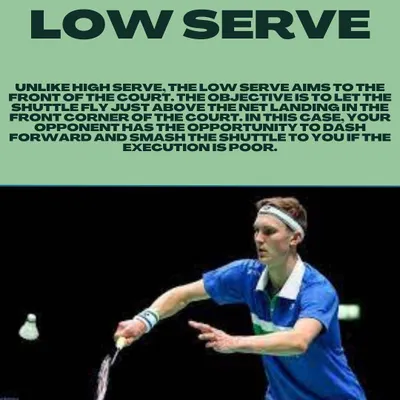 The low serve is a crucial shot for starting the rally aggressively. Its objective is to fly just over the net, forcing your opponent to lift the shuttle.