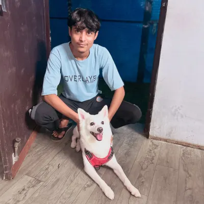 A happy moment with Bunni and one of our team members during his birthday celebration. Our staff loves every dog like their own.