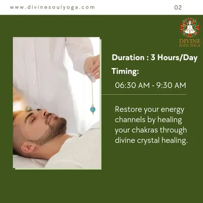 A crystal healing session in progress. Here, a pendulum is used to detect energy imbalances over the chakras before specific crystals are placed to restore harmony and clear blockages.