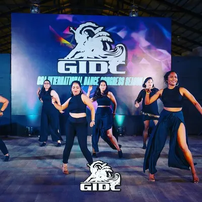 The full team in a powerful pose during our Mambo routine at GIDC. This highlights the synchronized formations and stage presence we master.