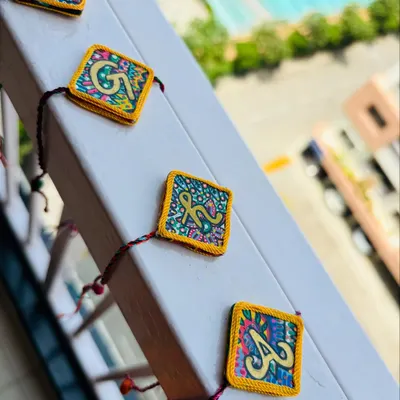 A closer look at the 'AksharBandhan' initial Rakhis. Every stroke of paint is done by hand, making each one a unique piece of art for your brother.