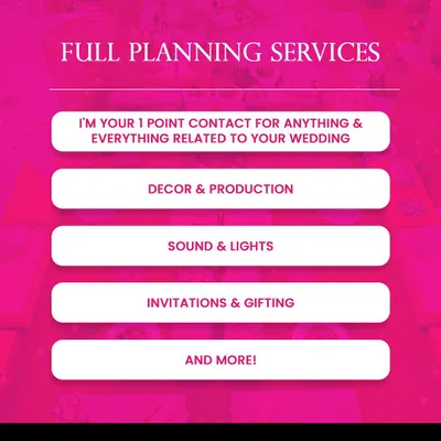 My full planning services mean I am your single point of contact for everything. I handle all decor, production, sound, lighting, and more, so you can focus on your goals without the stress of managing multiple vendors.