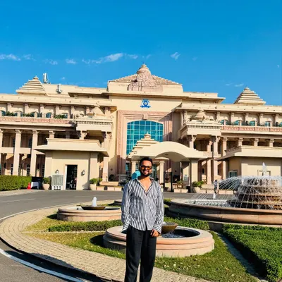 Posing outside the magnificent ITC Grand Bharat. I've had the privilege of hosting events at some of the most luxurious and beautiful properties in the country.