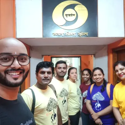 Our team at the Doordarshan studio in Bengaluru. We had the wonderful opportunity to record a yoga therapy video for the DD Chandana channel, a moment that signifies our dedication to making authentic yoga accessible to everyone.