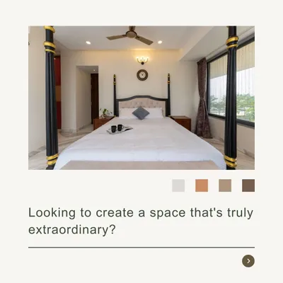 We believe in creating extraordinary spaces. This graphic showcases a classic four-poster bed, representing our ability to execute timeless designs.