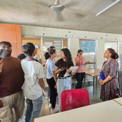 I am here with visiting first year students from BMS, answering their questions inside my home and office. I believe in complete transparency, showing them not just finished work but the process, the mess, and the collaborative energy of a design studio.